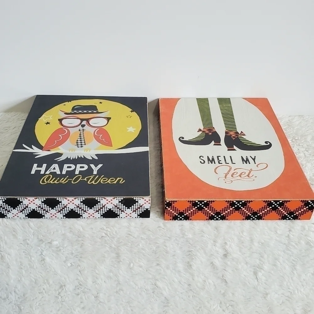 Halloween Wall Table Box Decor Smell My Feet Witch Happy Owl O Ween 2 Pc Set